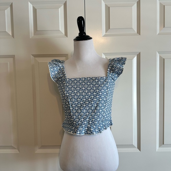 Blue Floral Ruffle Sleeve Top - Picture 7 of 11